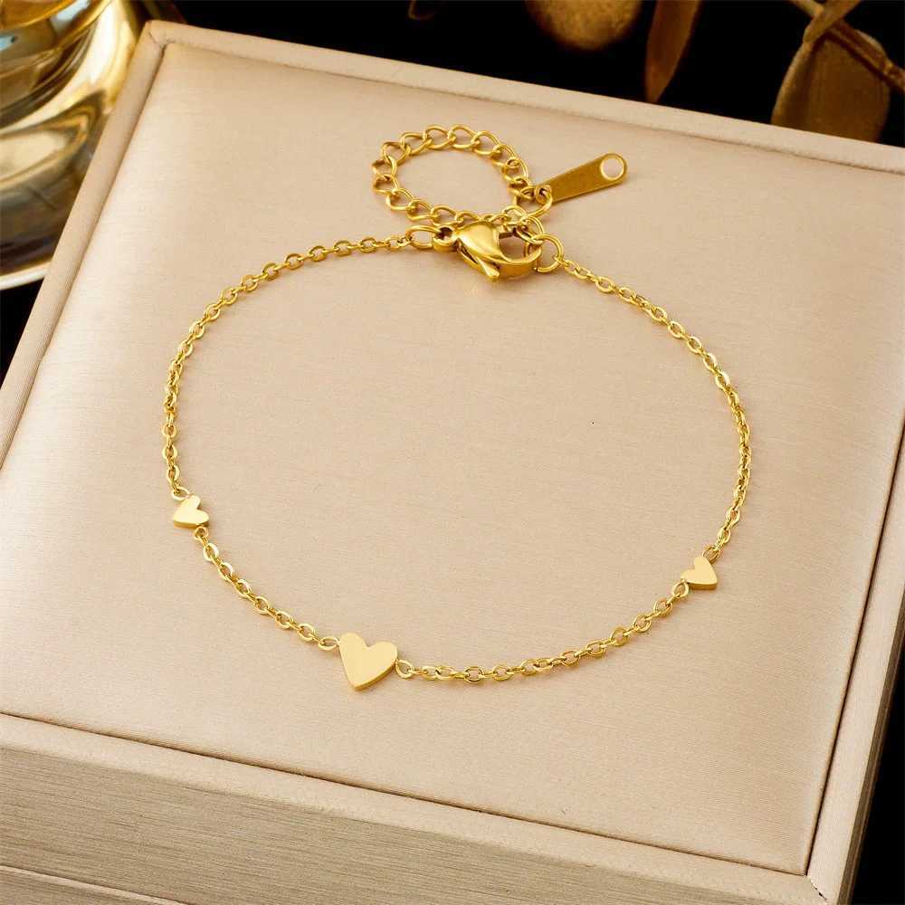 Punk Tiny Small Chain Link Female Gold Color Stainless Steel Heart Charm s for Women Jewelry Gift Braclet 2025 M251213