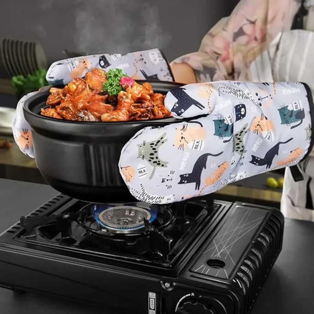 Cute Cat Pattern Cotton Oven Gloves Double Thick Heat Resistant Anti-scaldke Suitable Cooking Oven Barbecue Pot Holders Gloves H251212