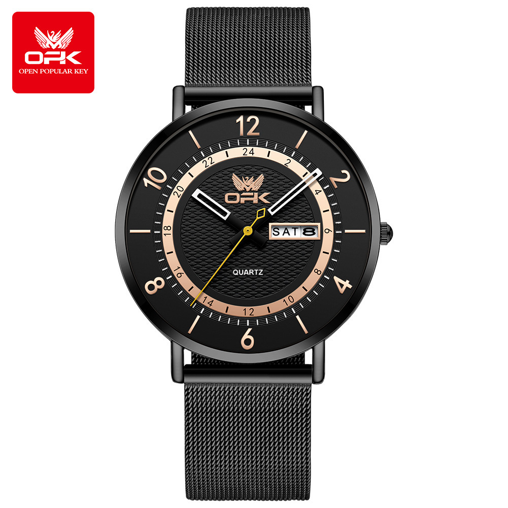 OPK Designer Men's Watch: Casual, Fashionable, Simple And Versatile Luxury Outdoor Sports Wristwatch With Mesh Strap And Waterproof Quartz Men 