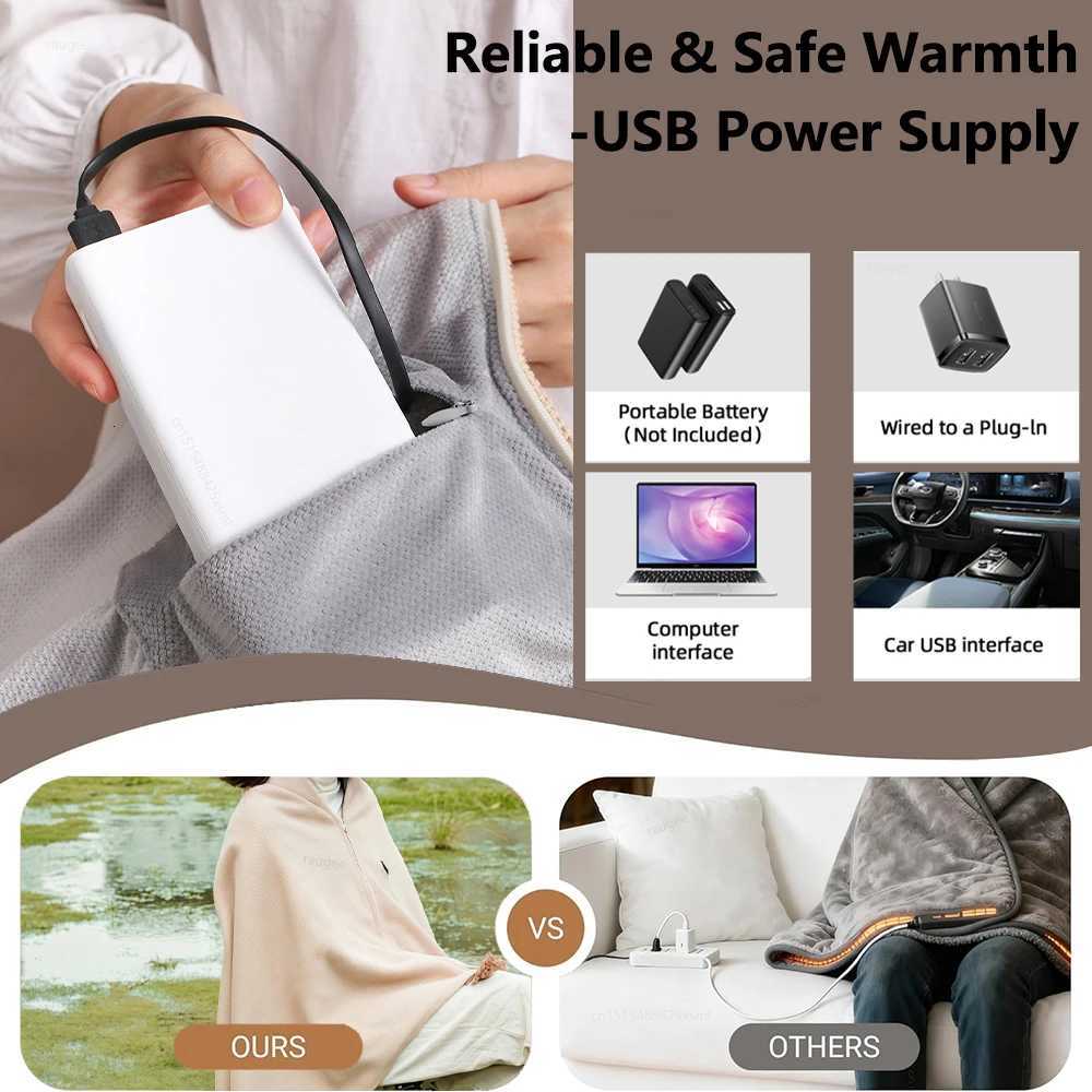 Heated Blanket USB Wearable Electric Blanket Portable Warmer Blanket for Shoulder Rechargeable Heating Shawl with 3 Tem Setting Y251212