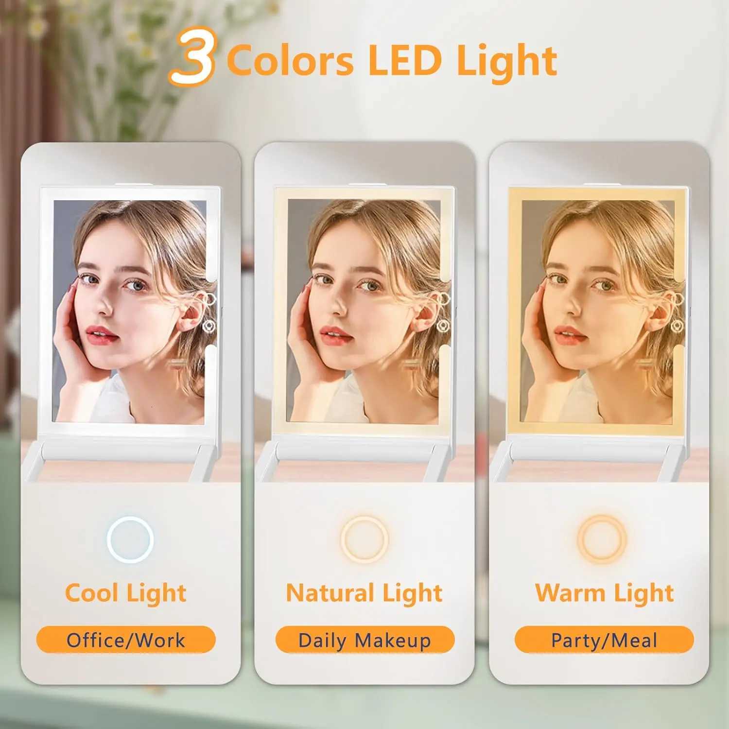 10X Magnification Makeup Mirror with Lights 3 Color Lights Dimmable Folding Touch Screen Tabletop Compact Cosmetic MirrorT251213