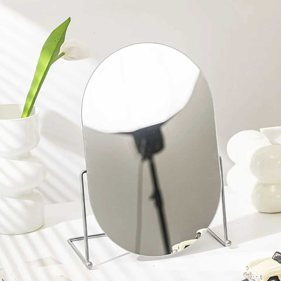 Oval Tabletop Vanity Mirror 1pc Nordic Style Iron Art Makeup Mirror Portable Desk Counter Top Mirror for Office Bathroom ShavT251213