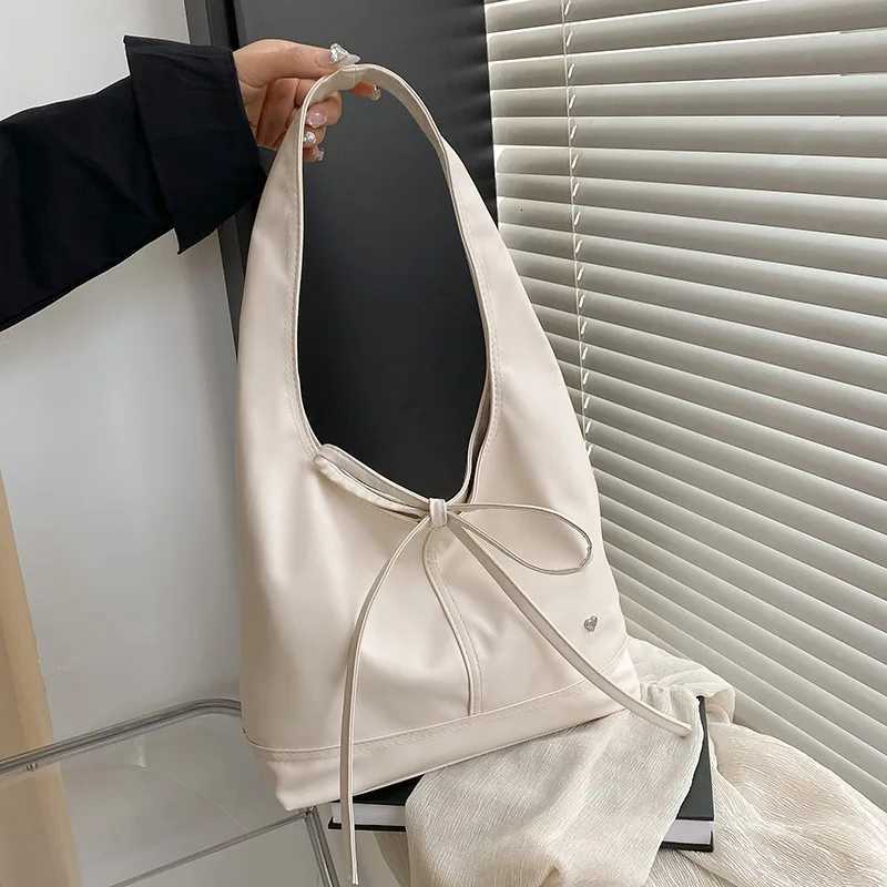Trendy 2025 Korean Waxed Leather Bow Shoulder Bag Spacious Womens Crossbody Tote for Daily CommuteT251213