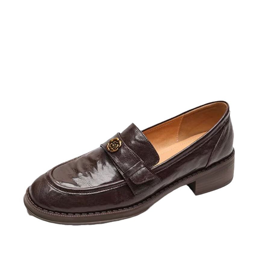 STAOXINDIKE Super Soft Black Camellia Loafers 2025 Spring Autumn New British Style Slip-On Thick Sole Women's Shoes