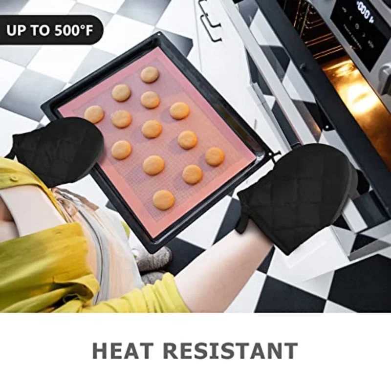 Oven Mitts 500F Heat Resistant Oven Mitts Non-Slip Grilling Mitts Kitchen Safe Cooking Mitts H251212
