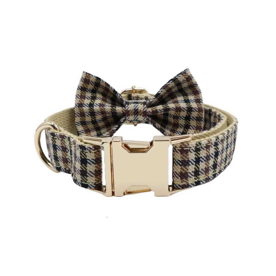 Plaid pet collar bow leash with adjustable metal buckle suitable for large medium and small dogs M251213