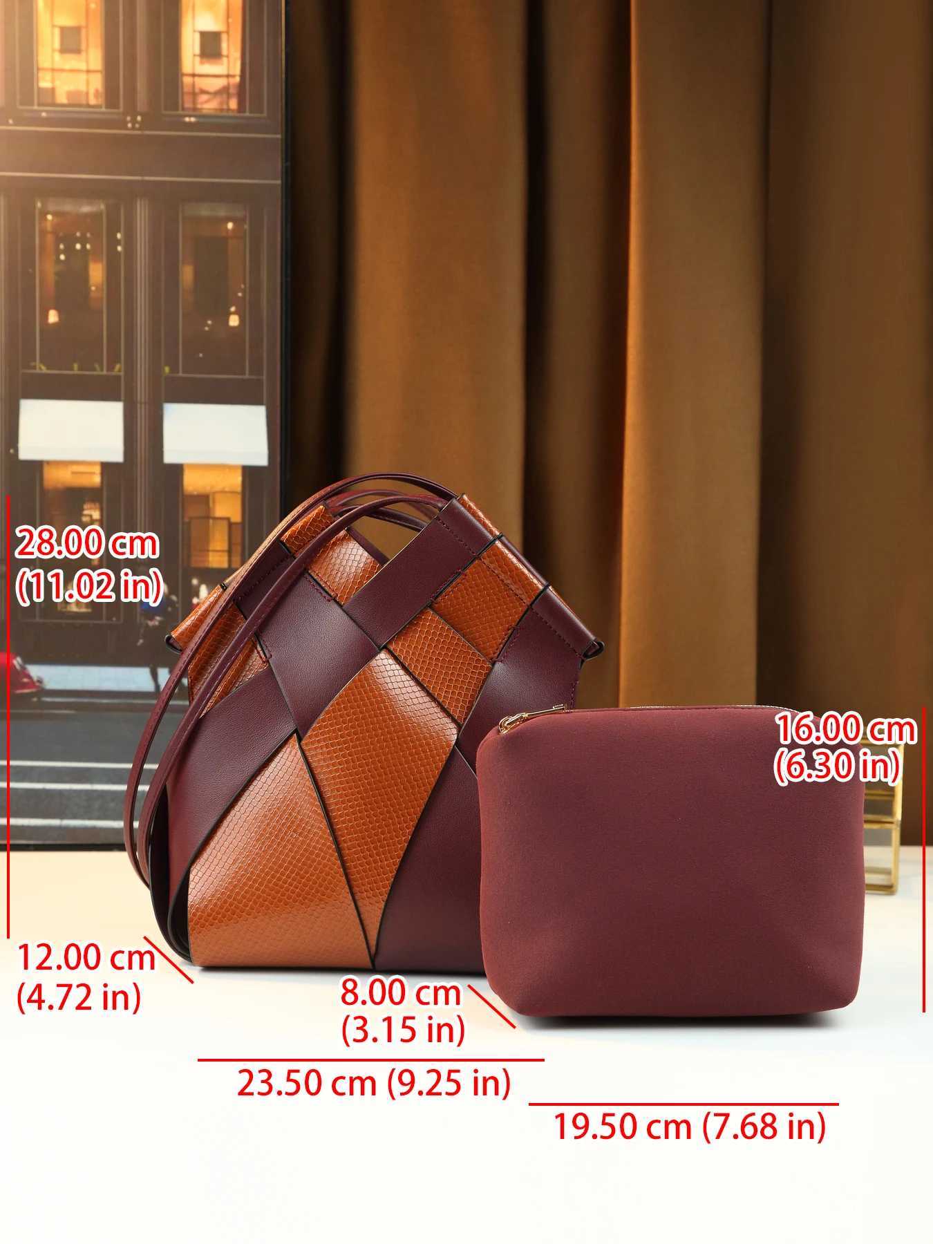 Fashion woven contrasting color mother and child bag women go out versatile shoulder crossbody bucket bagT251213