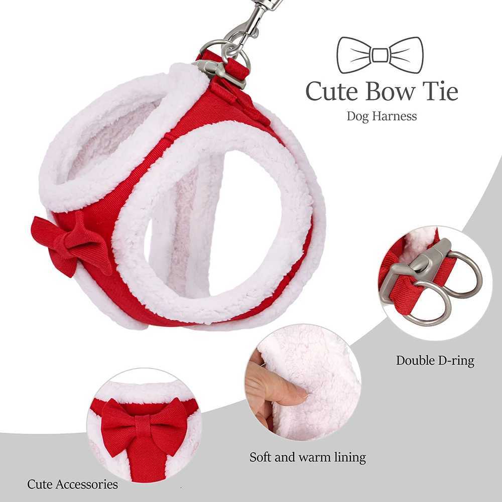 Winter Warm Dog Harness Leash Set Soft Fleece Pet Harness Vest With Cute Bowtie for Small Medium Dogs Chihuahua Walking Belt M251213