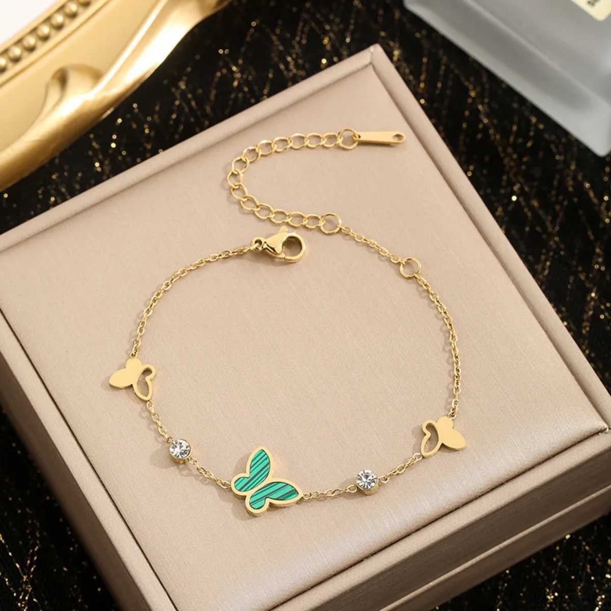 Luxury Gold Color Butterfly - Stainless Steel Jewelry for Women Hypoallergenic Gift Party Zircon Bangles Accessories M251213