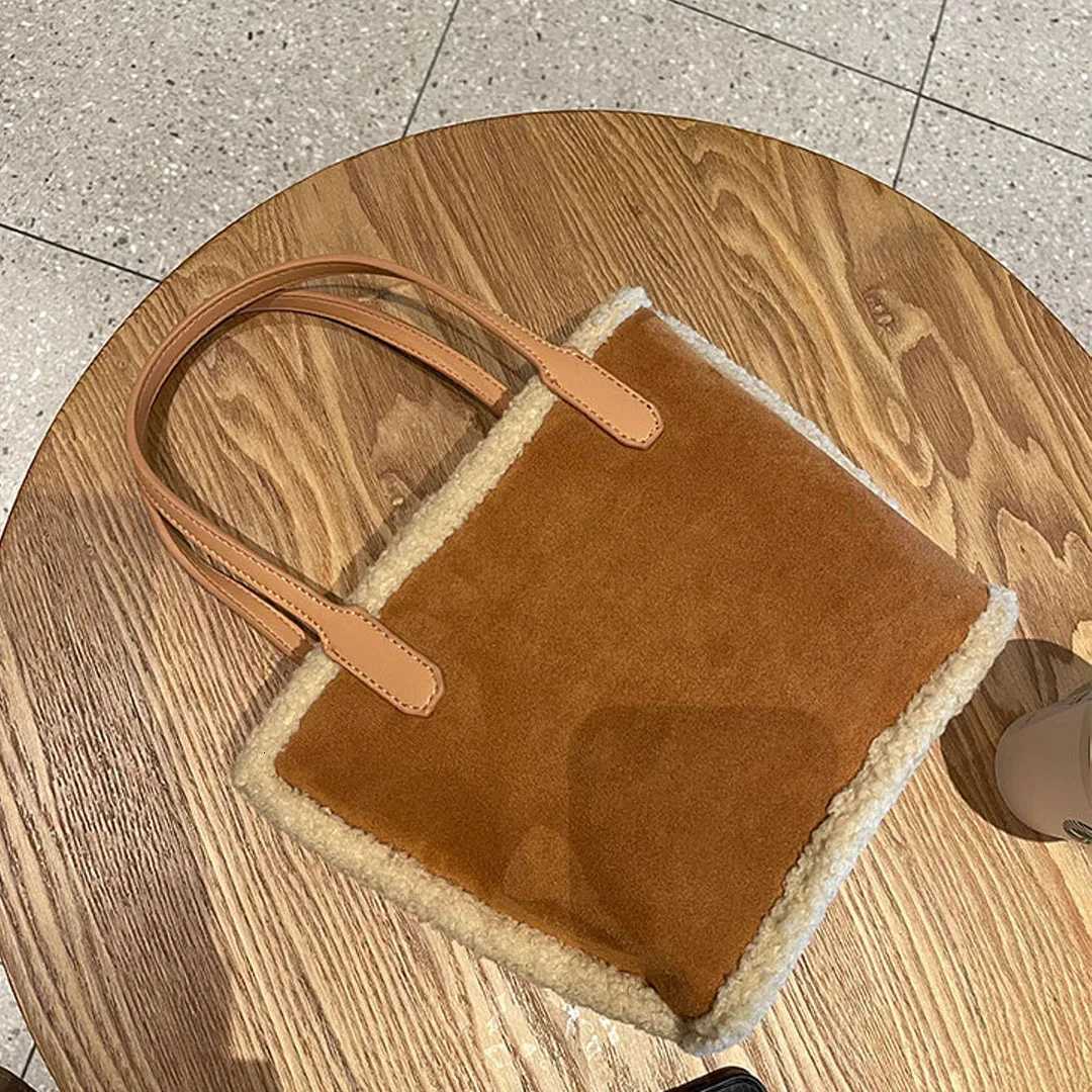 2025 new velvet color-blocked fur bucket bag womens plush color-blocked PU handbag fashionable and versatile commuting bagT251213