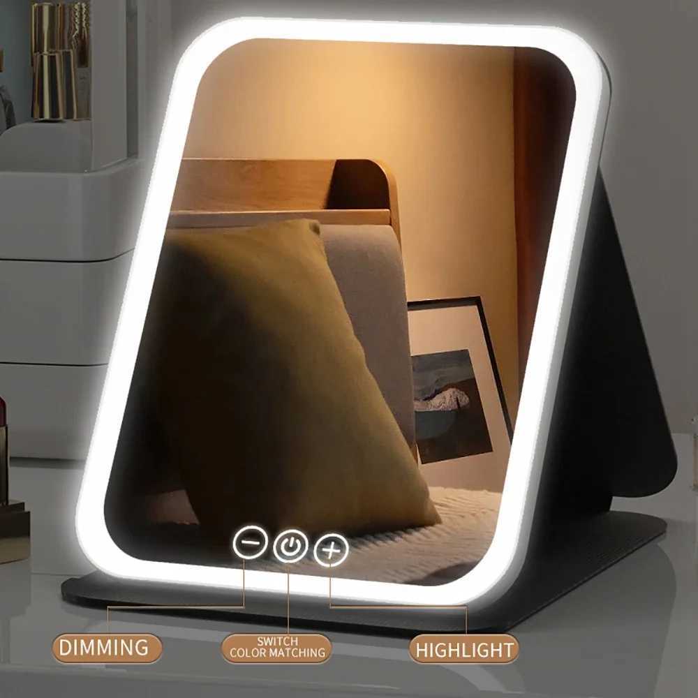 3 Colors Dimmable LED Makeup Mirror with Touch Screen Fold Cosmetic Makeup Mirror Rechargeable Tabletop for Travel Home UseT251213