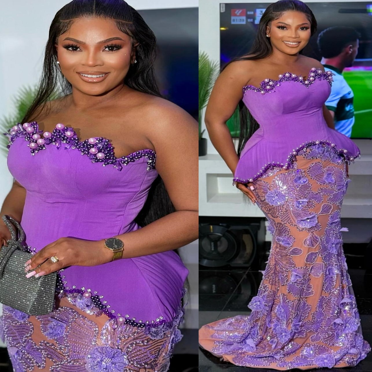 Aso Ebi Lilac Mermaid Prom Dresses 2026 Sweetheart Pearls Floral Lace Evening Formal Party Second Birthday Engagement Gowns Plus Size Dress For Specia