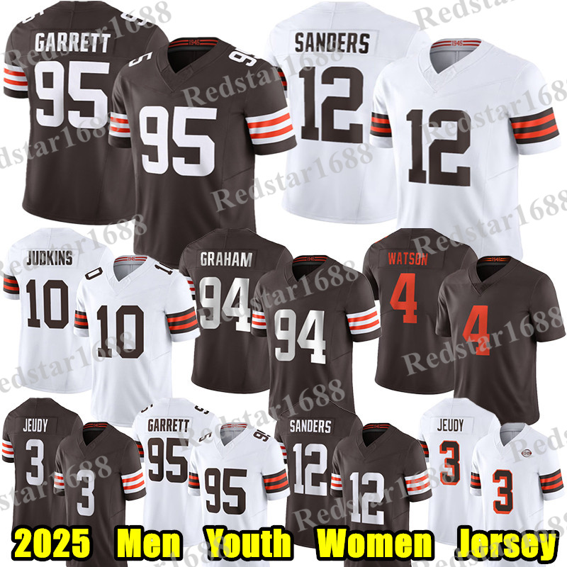 #12 Shedeur Sanders Football Jersey #95 Myles Garrett Jerry Jeudy Mason Graham Quinshon Judkins David Njoku Gabriel Harold Fannin Jr Joe Thomas Denzel Ward jerseys