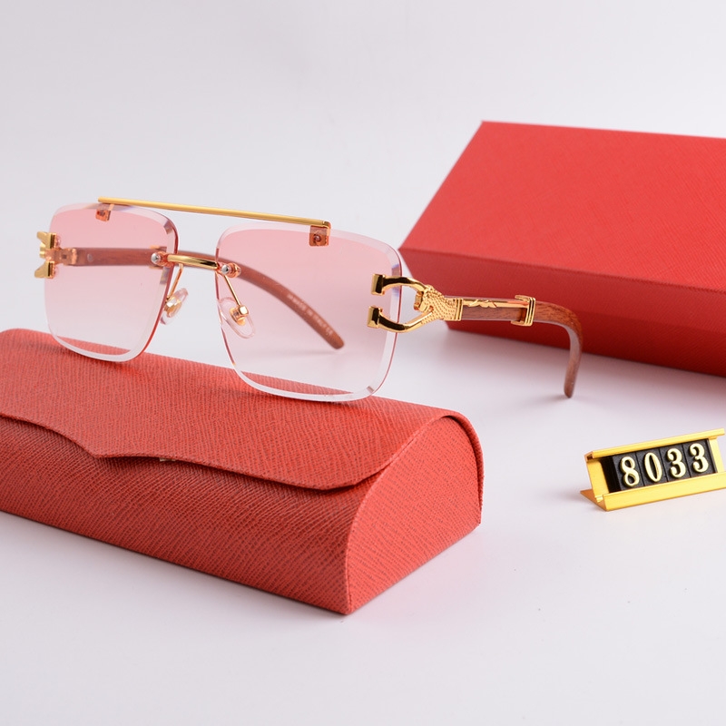 Mens Designer Glasses Woman Sunglasses Mens Wood Eyeglasses Gold Frame Leopard Head Metal Screwdriver Sunglass Frames Rimless Wooden Carving Eyewear With box