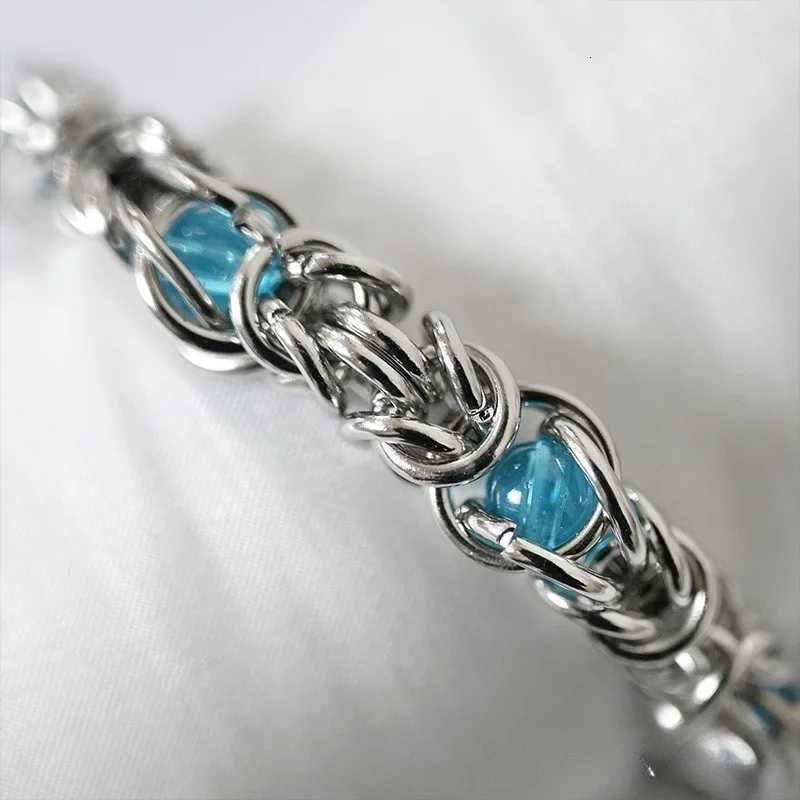 Mens Hip Hop Blue Beads Stainless Steel Chain for Men M251213