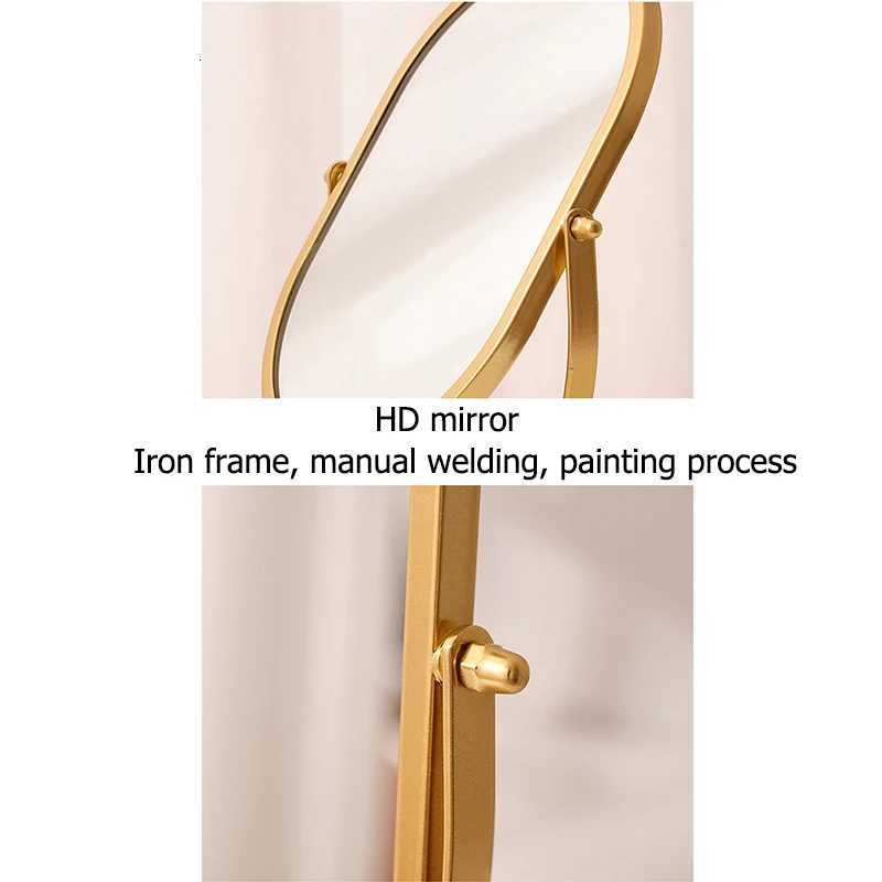 New Desktop Makeup Mirror Household Bedroom Vanity Mirror Iron Frame Oval Cosmetic Mirrors Two Style Flat Base and Storage BaseT251213