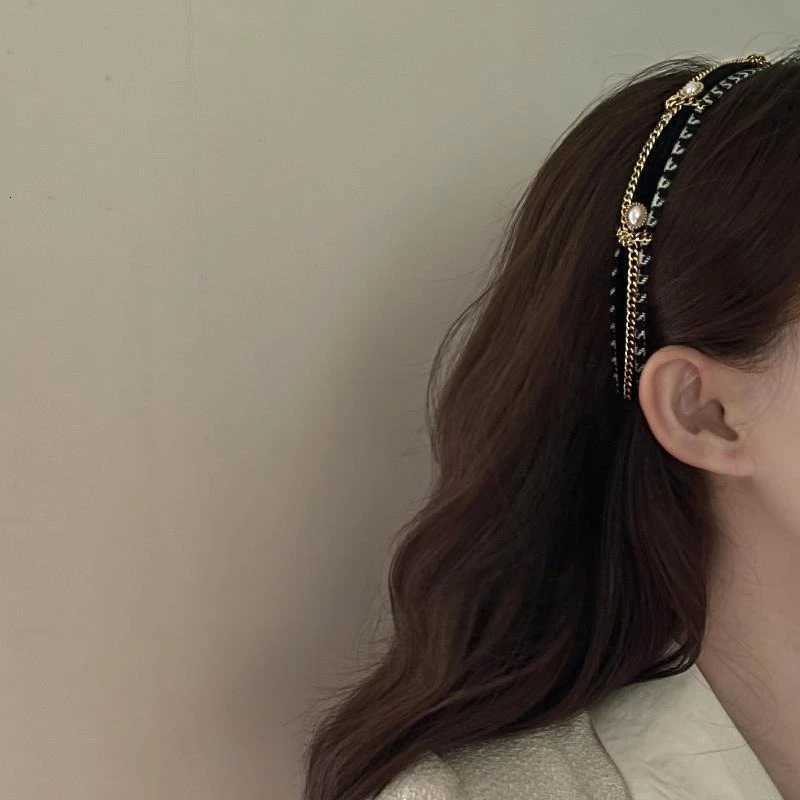 French thousand bird grid pearl chain band high-end exquisite retro design hairpin Y251213