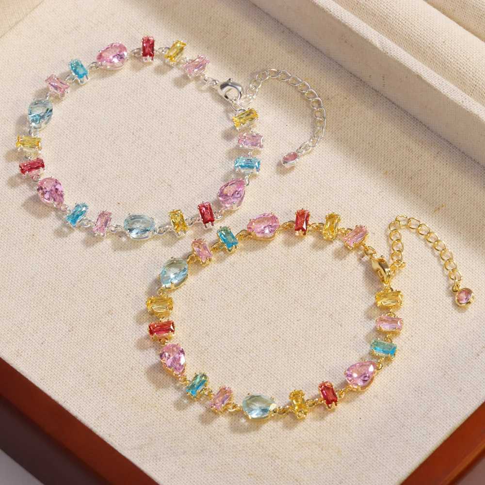 Delicate Colorful Luxury Cubic Zirconia Chain Chic Bangle Women Gold Color Wrist Wedding Engagement Party Jewelry Gift M251213