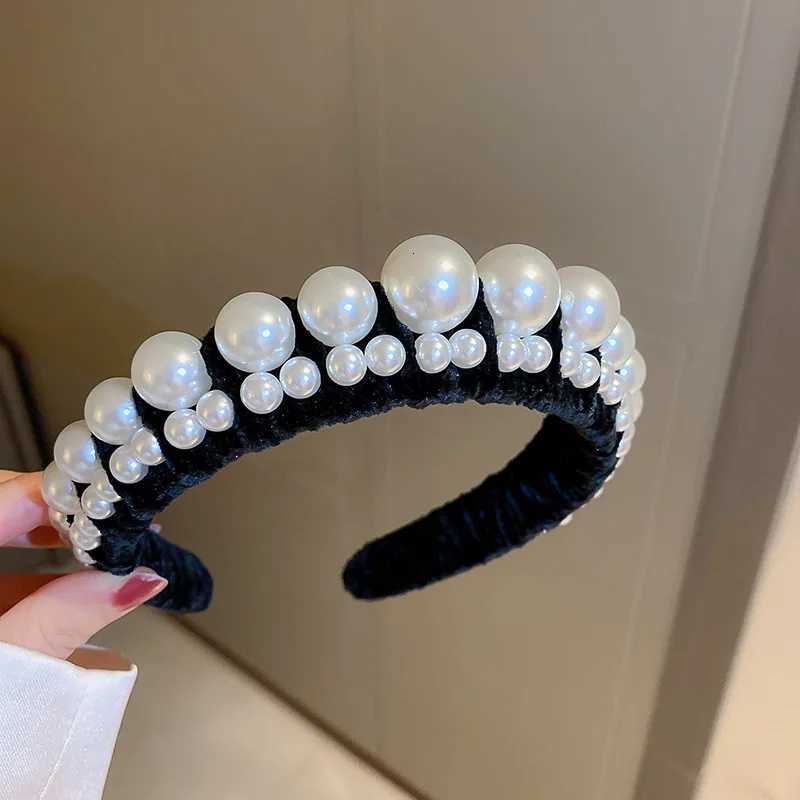 French Retro Imitation Pearl Veet band for Wen Hair Accory Fashionable High Cranial Top Cprion Hair Accories Y251213