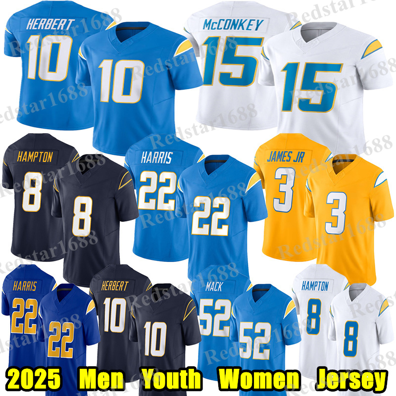 #10 Justin Herbert Football Jersey #15 Ladd McConkey Khalil Mack Najee Harris Keenan Allen Derwin James Jr Joe Alt Trey Lance Seau Philip Rivers Omarion Hampton jerseys