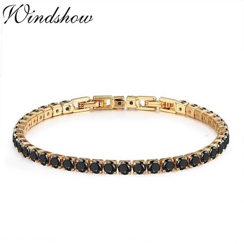 4mm 18cm Brass Gold Color Full Round Black CZ Tennis Bangles For Women Girls Jewelry es Pulseras Bracciali M251213