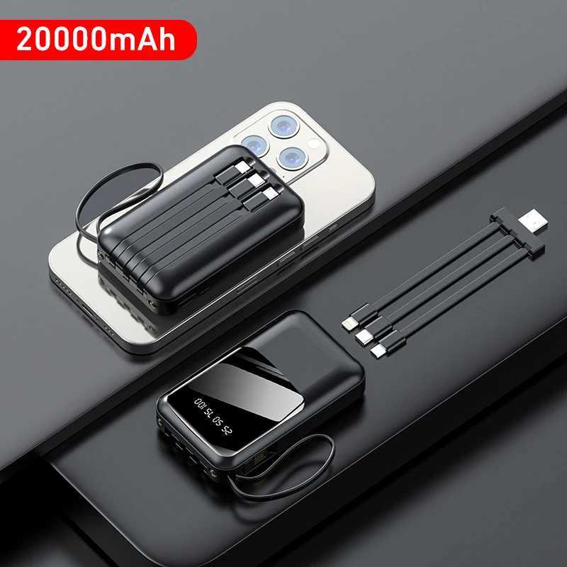 Mini Power Bank 20000mAh for iPhone 12 Poverbank with Cable Portable External Battery Charger Powerbank H251213