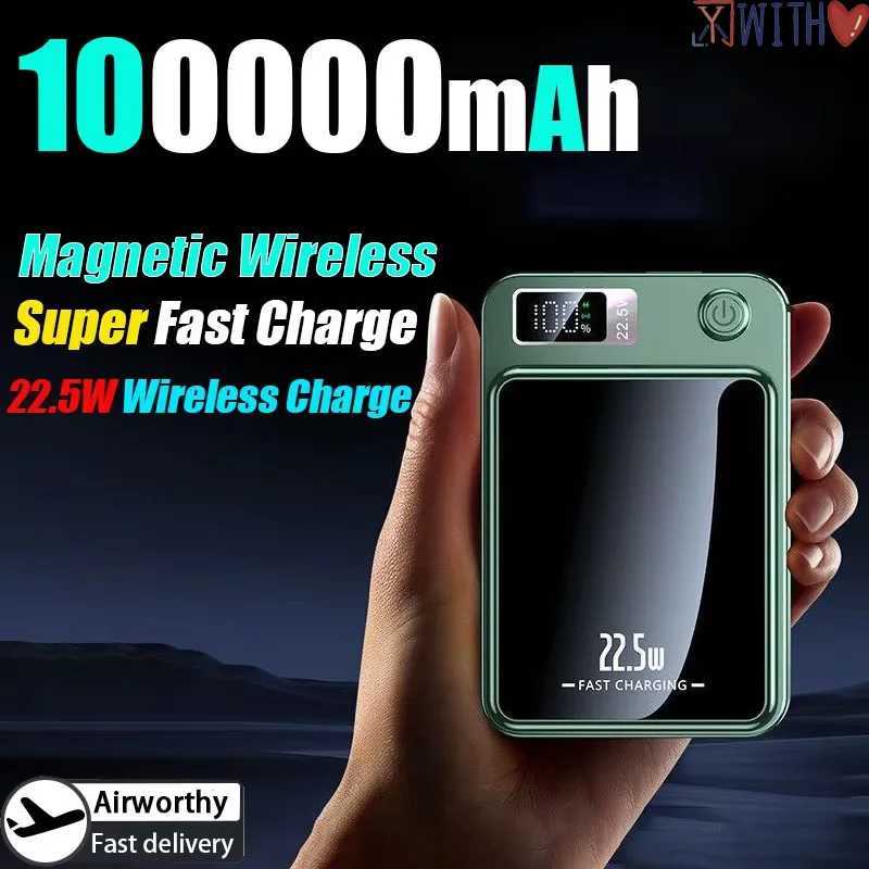 100000mAh Magnetic Power Bank Wireless Fast Charger for Portable Auxiliary Battery Pack For iPhone H251213