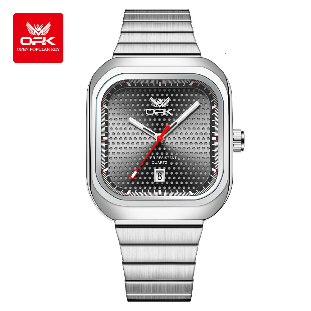 OPK Designer Men's Watch Square Fashionable Steel Band Men's Watch Luminous Waterproof Luxury Outdoor Sports Wristwatch Free Shipping