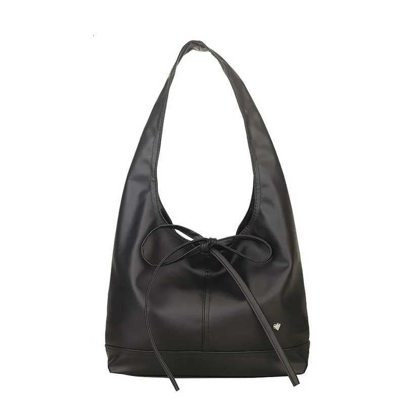 Trendy 2025 Korean Waxed Leather Bow Shoulder Bag Spacious Womens Crossbody Tote for Daily CommuteT251213