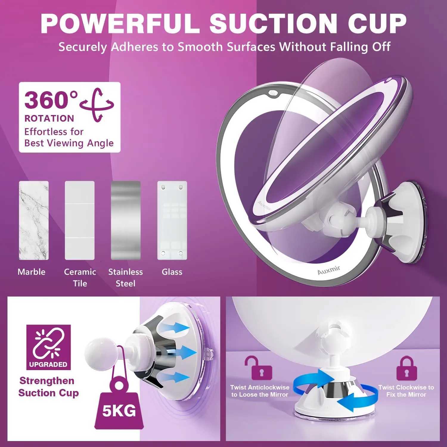 Rotatable10x Magnifying Vanity Mirror with LED Lighted Bathroom Makeup Mirror Lighting Dressing Makeup Lamp Bottom SuckerT251213
