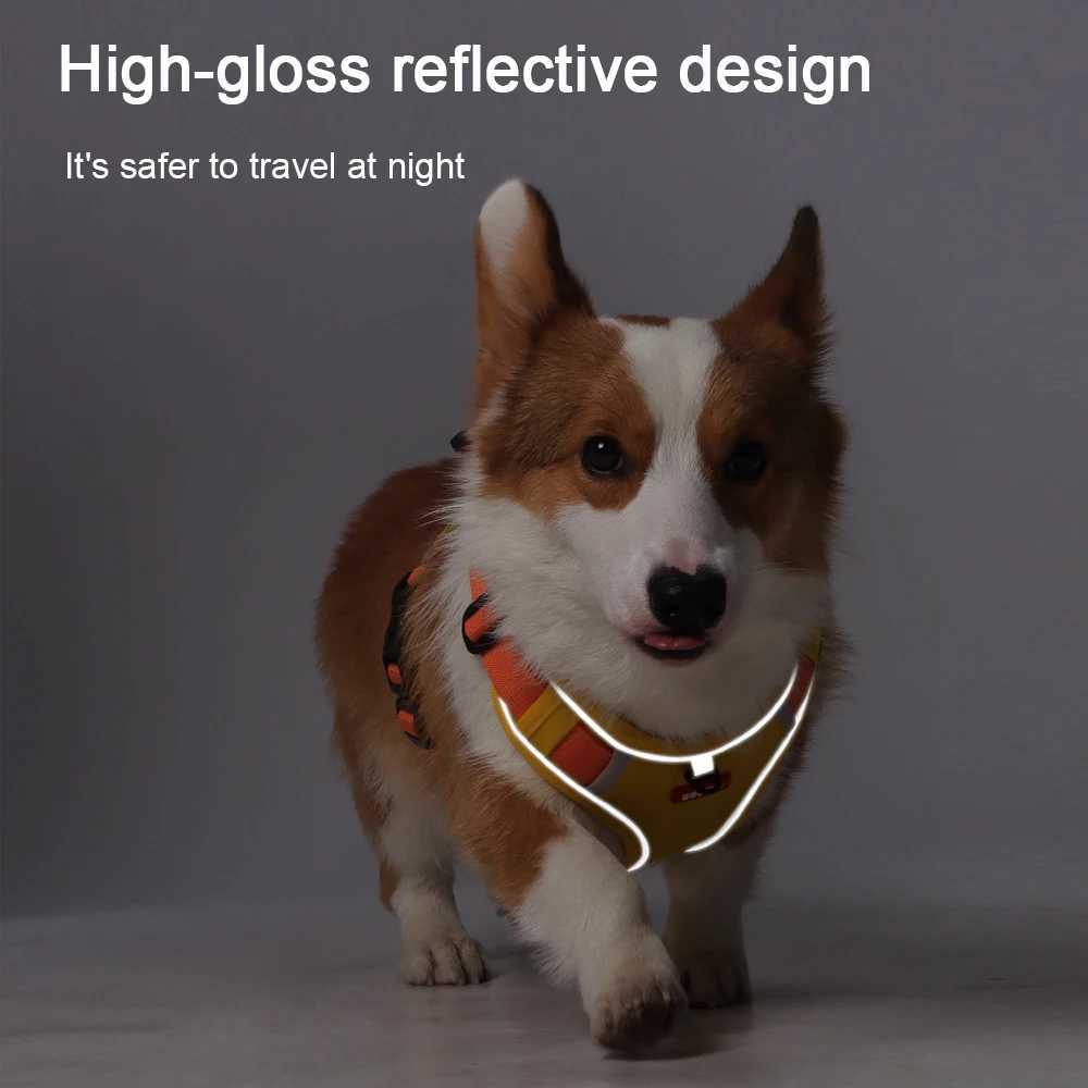 Reflective Dog Harness with Airtag Holder Escape Proof Anti Lost Pet Vest Highly Visible Adjustable Safety GPS tracking M251213