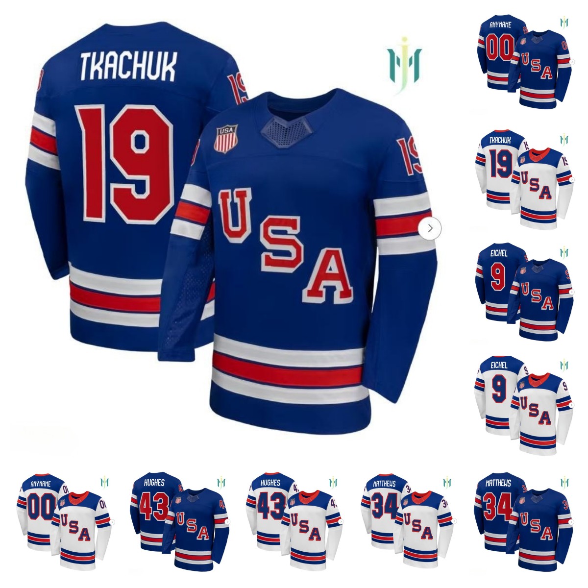 Matthew Tkachuk Quinn Hughes Auston Matthews Jack Eichel Men's Custom 2026 USA Hockey Replica hockey jersey -all stitched women kids all size xxs-6xl