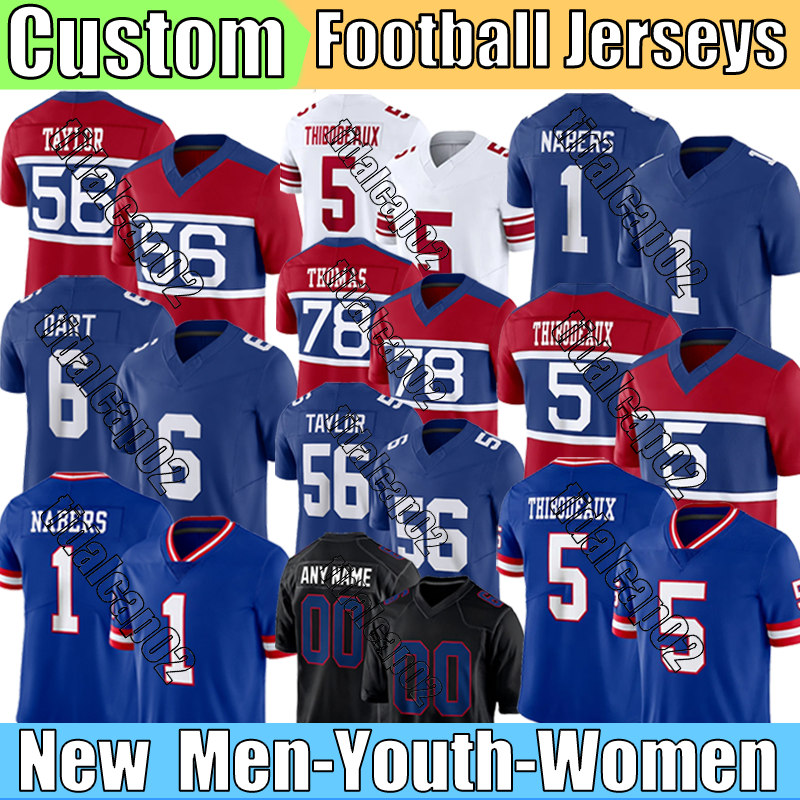 #1 Nabers DeVito New York city ny Giantsjersey #1 Nabers Thibodeaux Strahan Burns Jerseys #51 Carter Hyatt Banks Bavaro Simms Lawrence II Football Jerseys