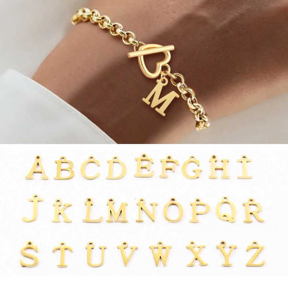 Classic A-Z Letter s For Women Gold Plated Stainless Steel Initial Heart Toggle Clasps Valentines Jewelry Gift M251213