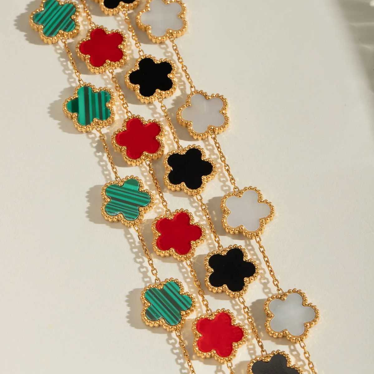 Htpwe Stainless Steel Solid Color Flower Four- Women 18k Gold Couple Holiday Gift Party Jewelry M251213