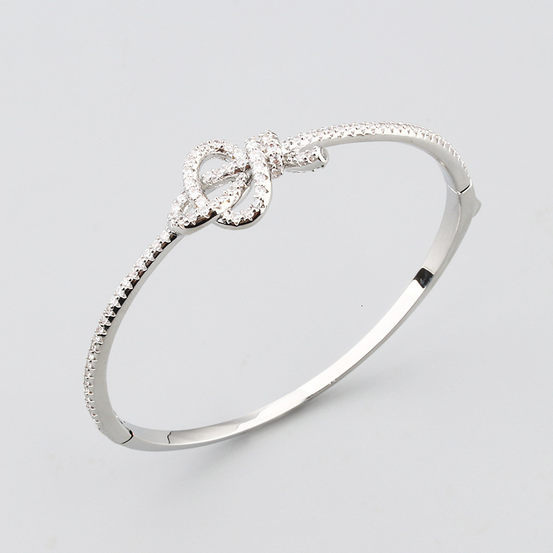 Simple Creative Knot Bow Bracelet Ring Set Elegant Unisex Copper Gold-Plated Micro-Inlaid Zircon Jewelry