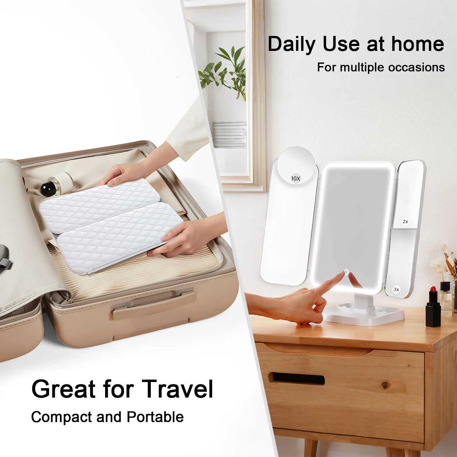 Trifold Makeup Mirror LED Lights Dorm Dressing Mirror Beauty Light up your fill light with Smart Complementary Makeup Mirror TriT251213