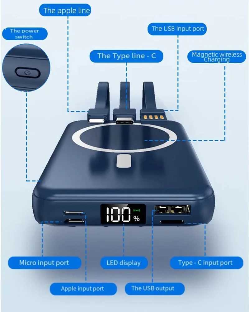 Hot Style Magnetic Wireless Power Bank Self-contai Cable er Fast Charging BCAK Mobile Power ply 10000mAh H251213