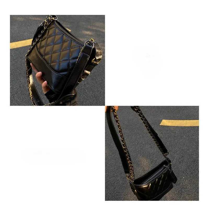 New Trendy High-End Black Single Shoulder Crossbody Chain Hobo Bag for WomenT251213