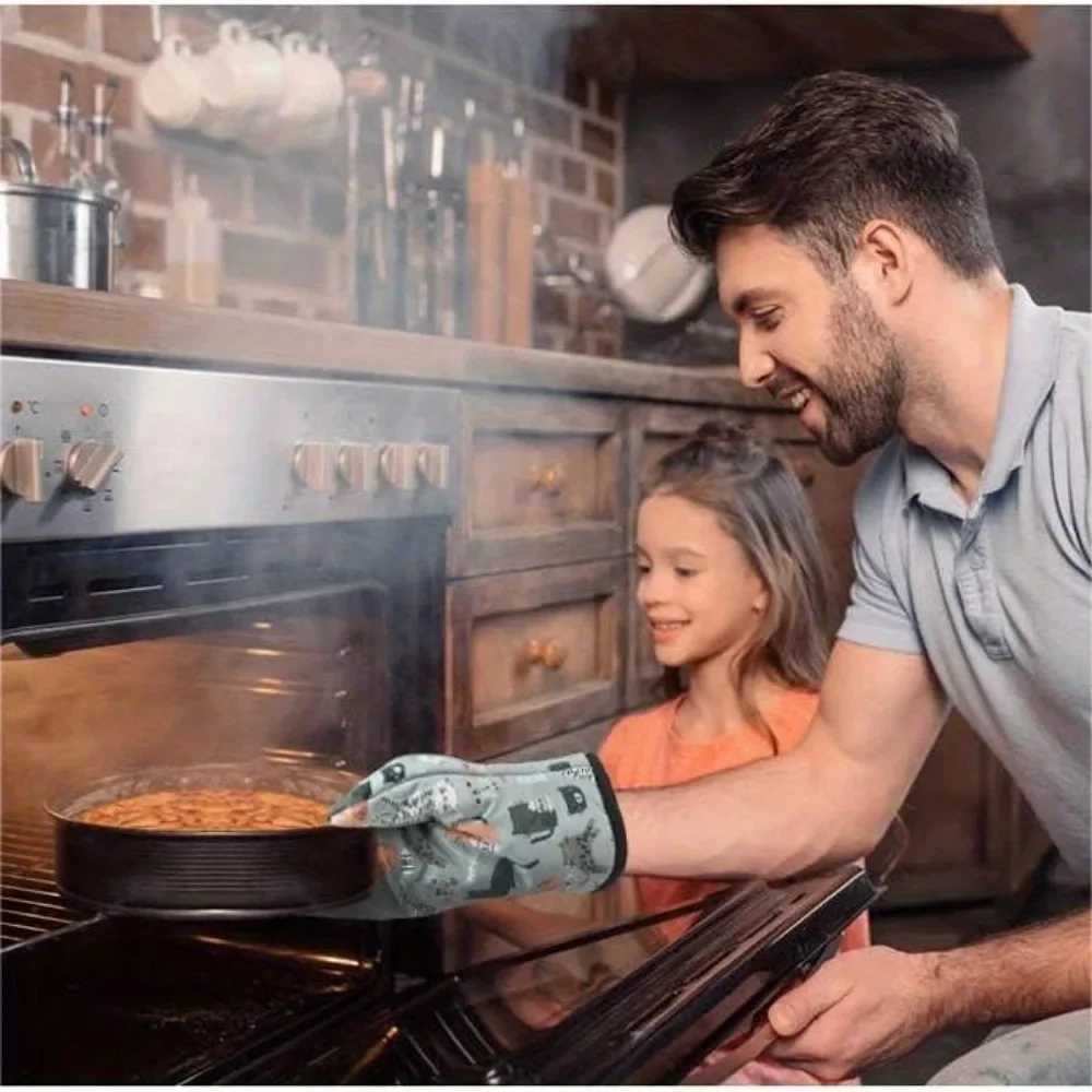 Cute Cat Pattern Cotton Oven Gloves Double Thick Heat Resistant Anti-scaldke Suitable Cooking Oven Barbecue Pot Holders Gloves H251212