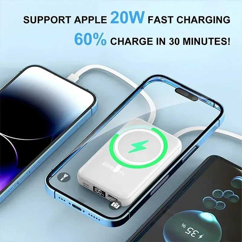 Hot Style Magnetic Wireless Power Bank Self-contai Cable er Fast Charging BCAK Mobile Power ply 10000mAh H251213