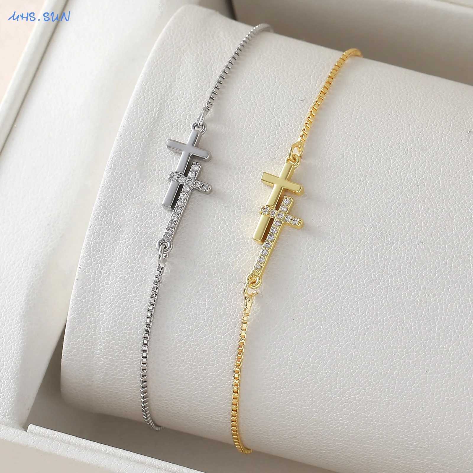 MHSSUN Gold/Silver Color Double Cross Chain s Classic Cubic Zircon Daily Party Jewelry Adjustable For Women Men M251213