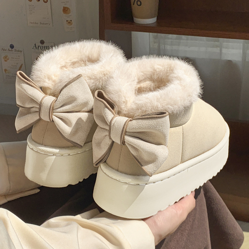 Free Shipping Winter Designer New Style Outdoor Versatile Plush Lined Platform Women Snow Boots Bowknot Multiple Color Options