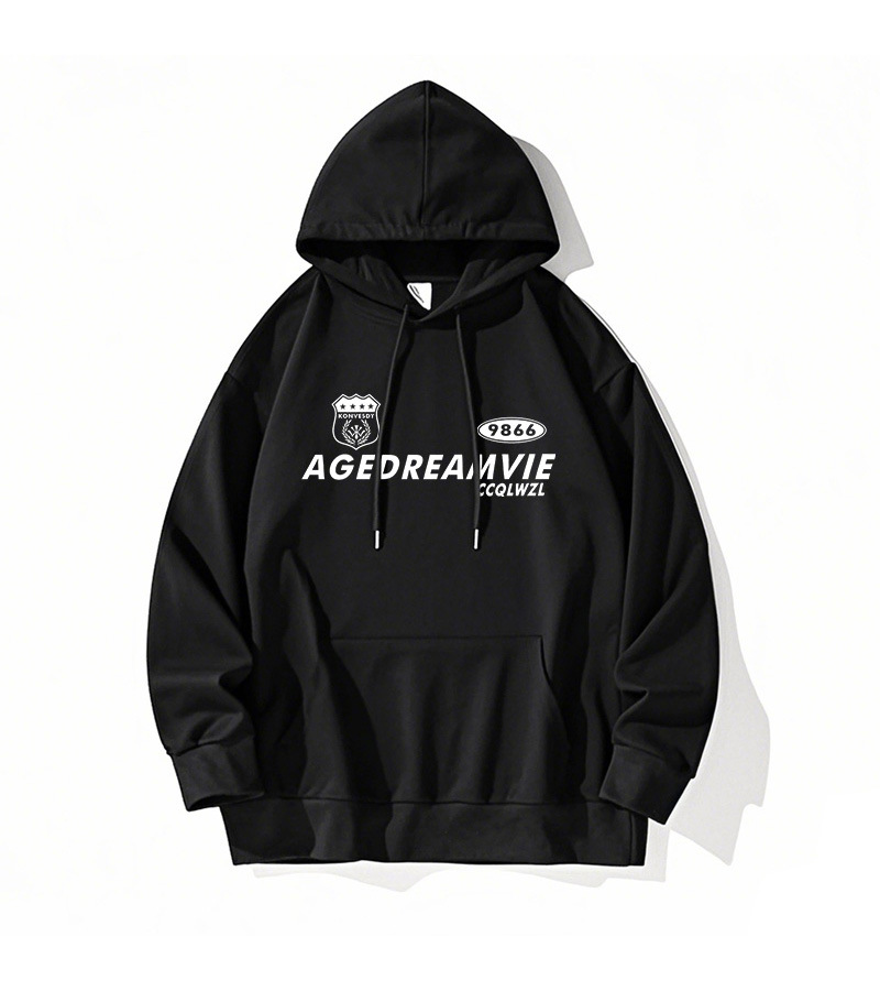 Men's Winter Fleece-Lined Hoodie - Solid Color with Sporty Design