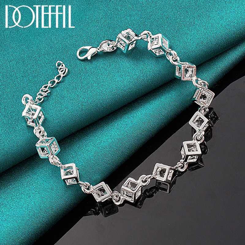 DOTEFFIL 925 Sterling Silver Square AAA Zircon Chain For Women Wedding Engagement Party Fashion Jewelry M251213