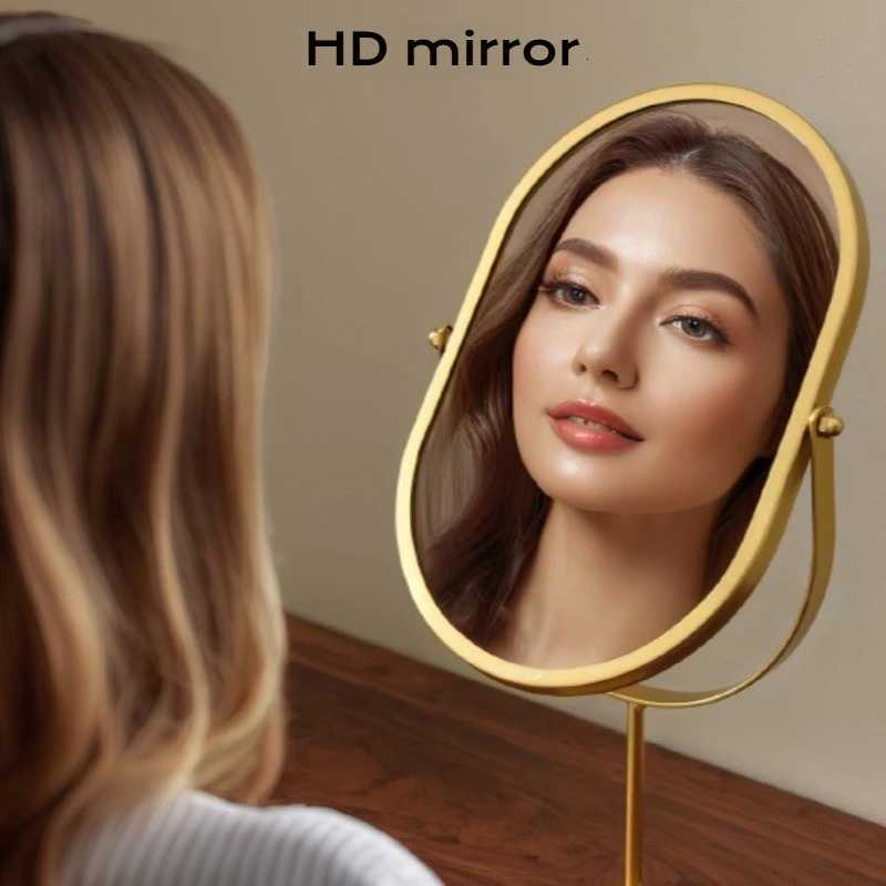 Elegant Dressing Table Mirror Oval Desktop Makeup Mirror for Bedroom Home Use Portable Rotatable Vanity Mirror with Metal FrameT251213