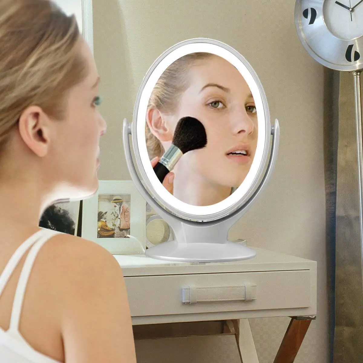 LED Cosmetic Mirror With Lights Double-Sided Makeup Mirror 7X Magnifying Rechargeable 360 Rotating Freestanding PortableT251213