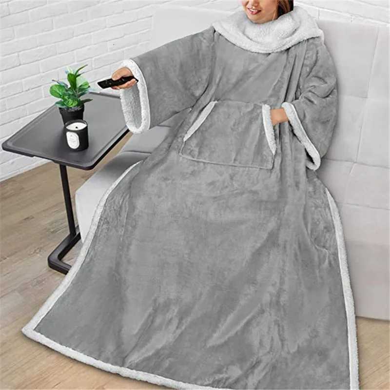 Grey Wearable Lazy TV Blanket With SleeveTV Sofa Blankets For Men WomenThick Fleece Blanket Winter Adult Cozy Soft Nap Blanket Y251212