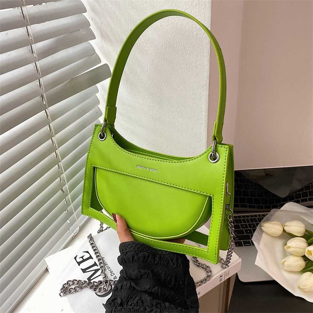 Bright Orange Green Casual Crossbody Bag Cut-out Shoulder Purse With Chain Women Underarm Bag Creative Design Crossbody PackT251213