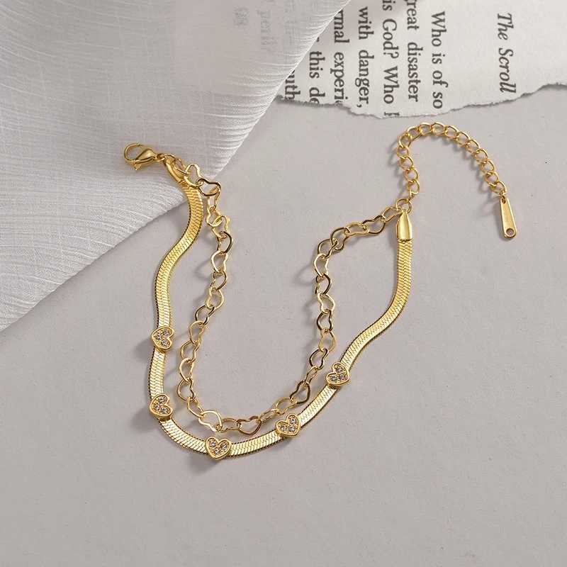 Vintage Stainless Steel Blade Chain s Fashion Cubic Zirconia Double Layer Heart Chain s Women Jewelry M251213